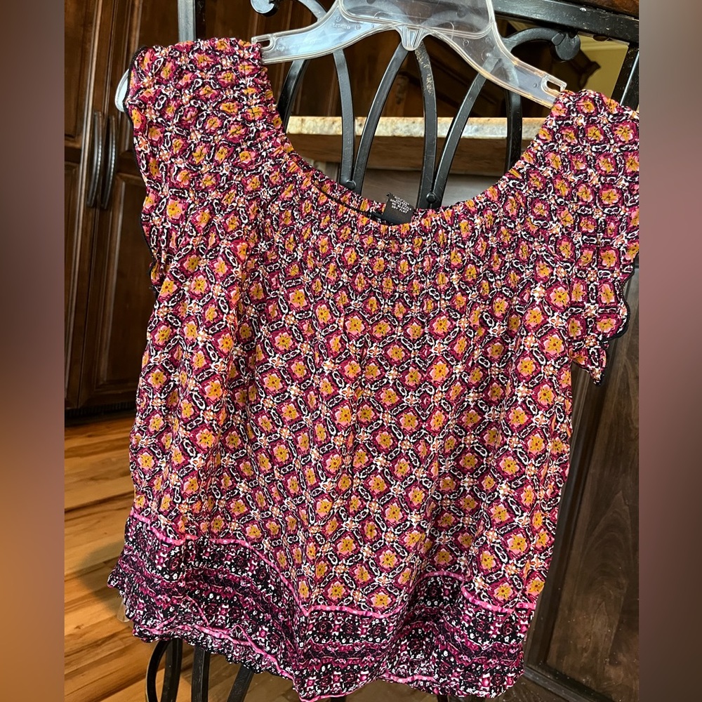Smocked Crop Top Peasant Flowy New Shirt Womens Small